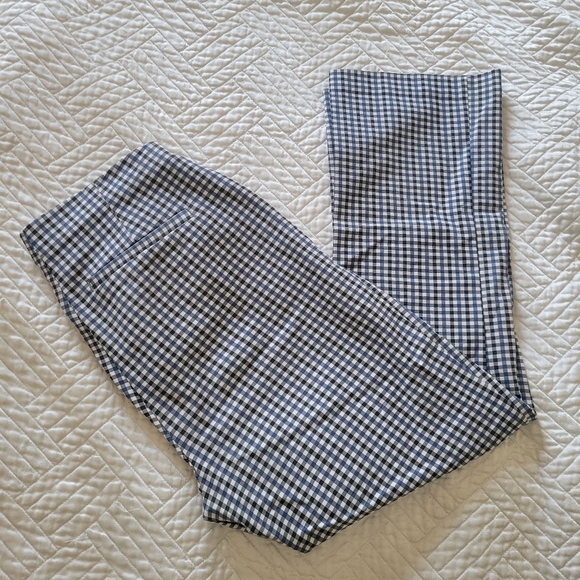 Crosby Prince Crop Flare Pants Blue Gingham Stretch Tailored Ankle Slim XS S - Picture 3 of 11